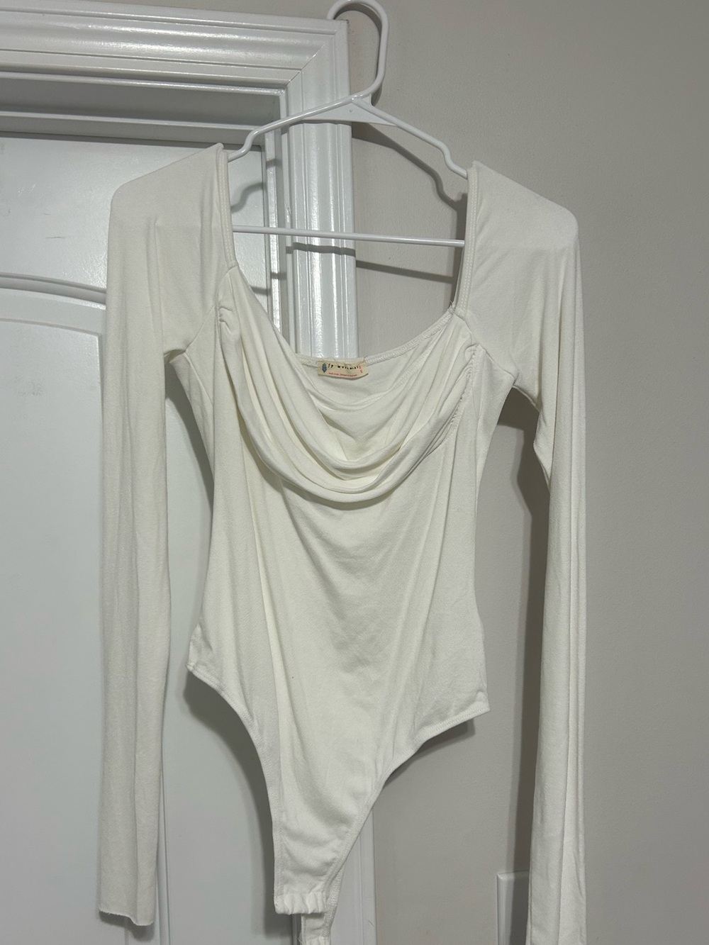 Free People Ivory Drape Neck Long-Sleeve Bodysuit